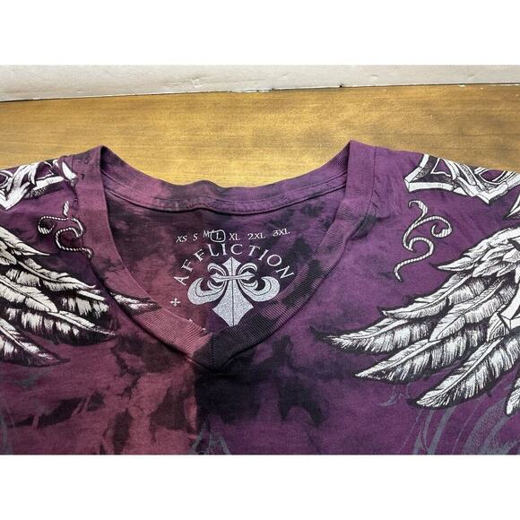 Affliction L Large Womens Short Sleeve T Shirt Graphic Tee Wings Cross USA - Picture 4 of 12